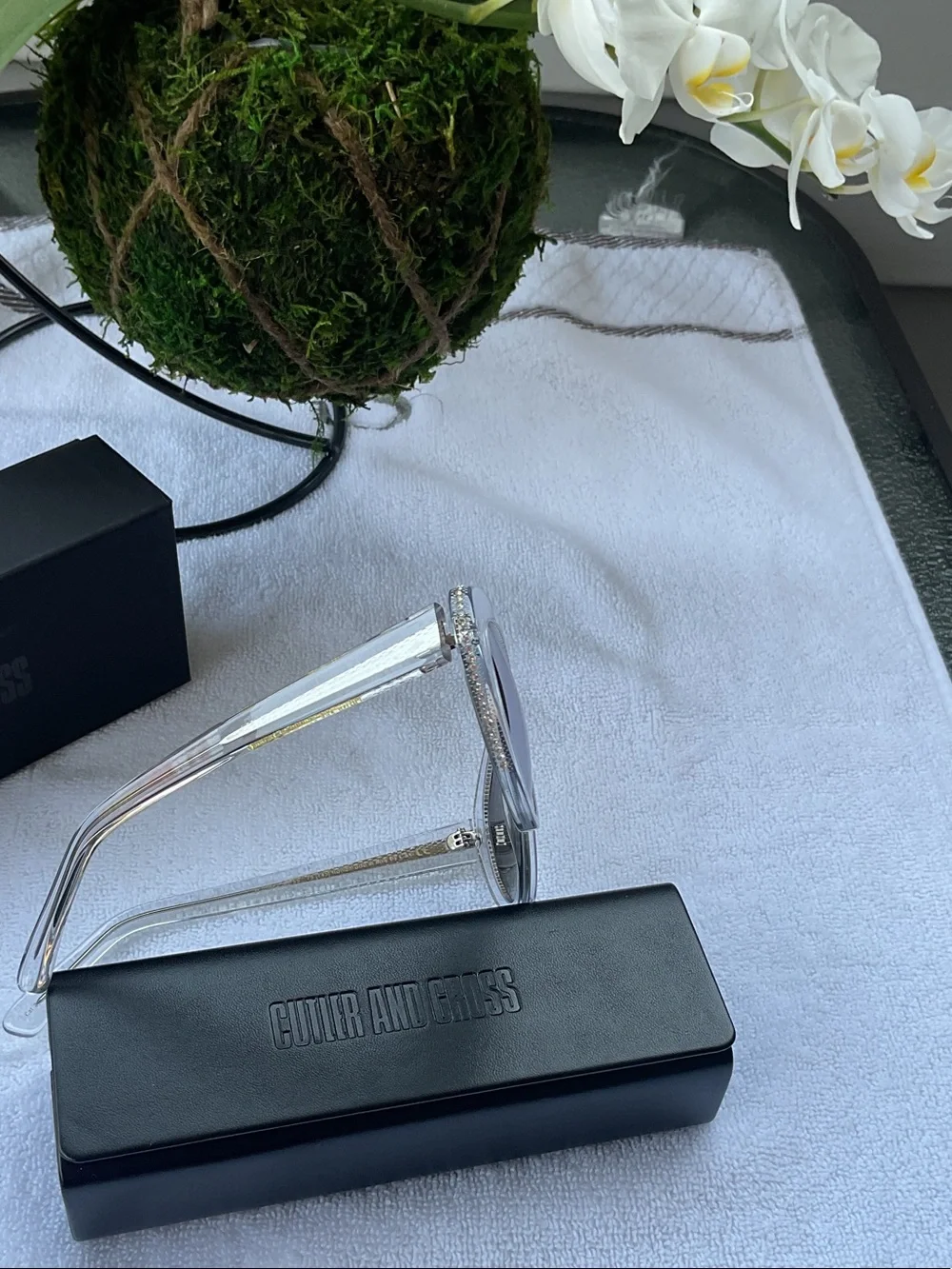 Crystal Cat-Eye Sunglasses with Silver Mirrored Lenses